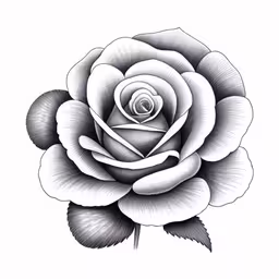 the large and beautiful flower drawn in pencil,a rose on a white background with black lines,a drawing of a black and white rose,a black and white rose with the stem down,the drawing shows an image of a black rose