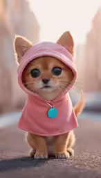 a small chihuahua puppy dressed in a pink jacket
