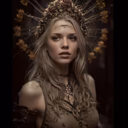 a beautiful blonde woman in a brown dress and jewelry