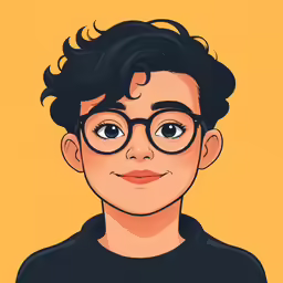 a painting of a person wearing glasses with a yellow background