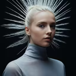 a white woman with spiked hair looks at the camera