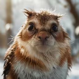 the face and head of a brown monkey with white fur and black eyes