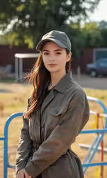 the girl is posing for a picture outside
