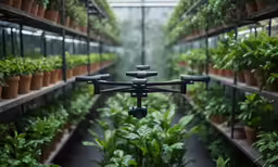 an indoor greenhouse filled with plants and potted plants