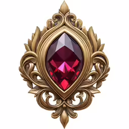 a fancy, gold - tone pendant with a red, heart shaped glass