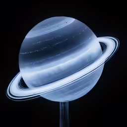 a large globe with saturn lights up in the sky