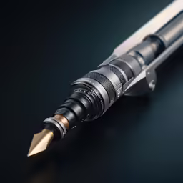 an intricate and ornate, fancy fountain pen with gold accents