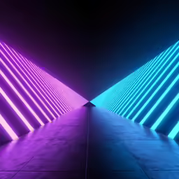 two walls lit by neon lights on the same wall