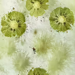 green leaves with one green center sitting in water