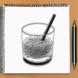 a pen and cup of coffee with a spoon