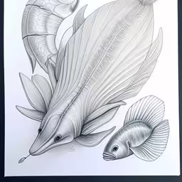 there is a drawing of two fish swimming together