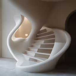 a large white staircase with white railing