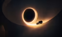 a truck is parked near a solar eclipse