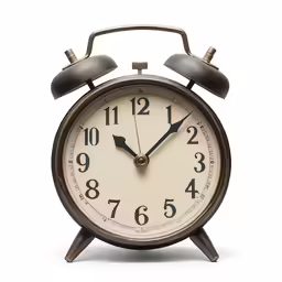 an old fashioned alarm clock with a white background