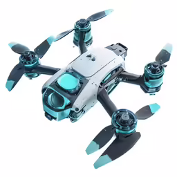 a white and black unmanned that has blue lights
