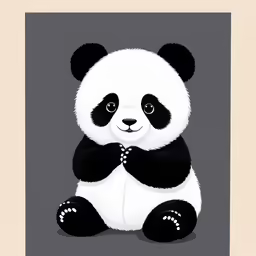 a panda bear sitting in front of a brown frame