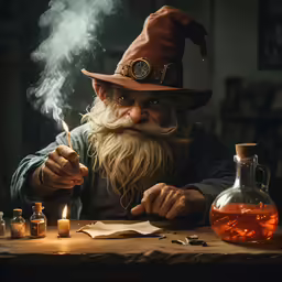 the wizard with a huge mustache is lighting candles