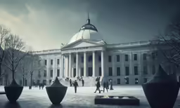 a group of urns sitting on top of snow covered ground