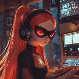 a woman with headphones working on her computer