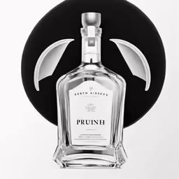 the bottle of priune vodka with two birds in the background