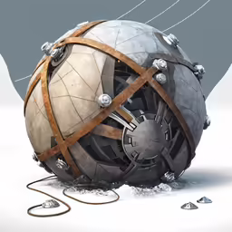 an intricate ball shaped object sitting on top of snow