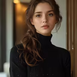 an image of a girl wearing a black turtle neck sweater