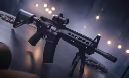 an arp with sight scope on top of it