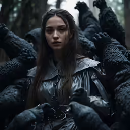 lady of the forest surrounded by bears that look like their bodies