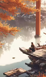 there is a man sitting on the dock