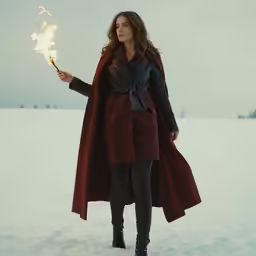 a woman holding out her arm fire with both hands