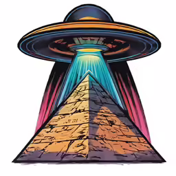 the pyramid is painted with neon colors and a big blue triangle