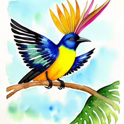 the colorful bird has wings that are spread out,a colorful bird sitting on a branch with wings spread