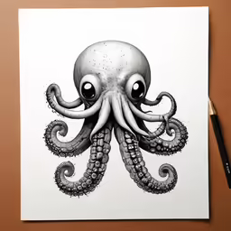 an inked octopus drawing on a white card