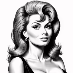 a black and white drawing of a woman with very long hair