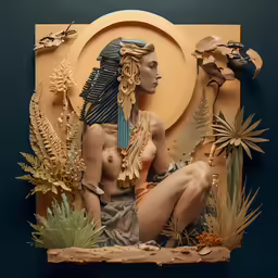 a decorative piece with a woman sitting on a rock
