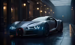 a bugatti type car is shown in a dark corridor