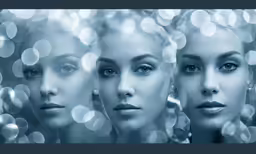 three women are seen in this blue photo