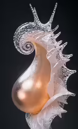 a clear crystal statue of a seahorse with its long spiral horn