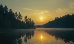 a lake with some very pretty trees on it