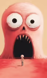 man looks at something with the mouth and tongue out