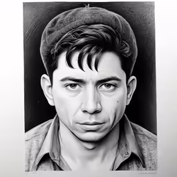 an illustration of a man with short hair wearing a hat