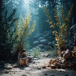a person sitting on the ground looking at their cell phone