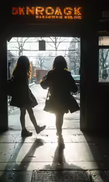 a couple of girls are walking in the rain