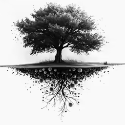 a tree with an upside down leafed branch