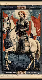the woman is riding on a white horse