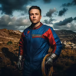 a man standing in a field holding a hula hoop