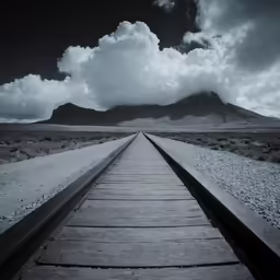 an image of train tracks going through the desert