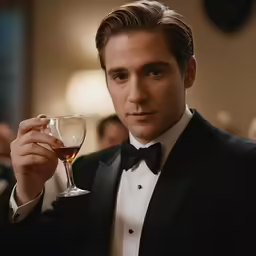 a man is holding a glass of alcohol