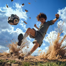 a girl with no pants on kicking a ball