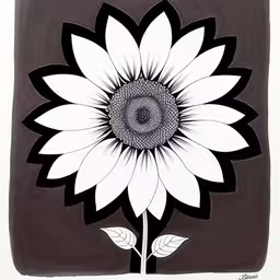 black and white picture of a sunflower with brown frame,a sunflower sitting inside of a square frame on the wall